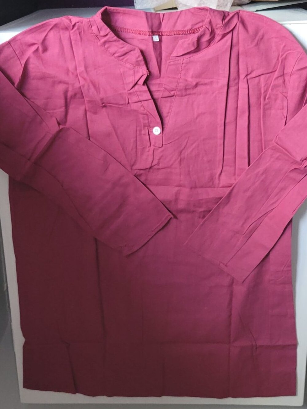 Burgundy Cotton Blend Long-sleeve Tunic